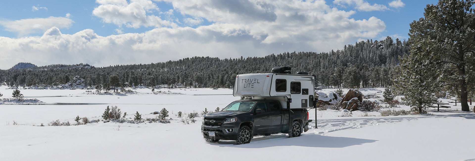 Truck camper in the snow